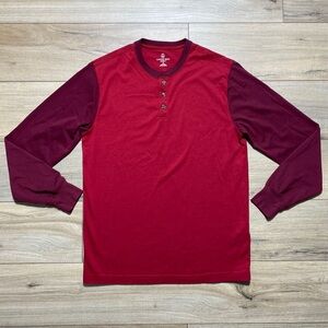 Lands End Men’s Super-T Colorblock Long Sleeve Henley Shirt Small Red & Burgundy
